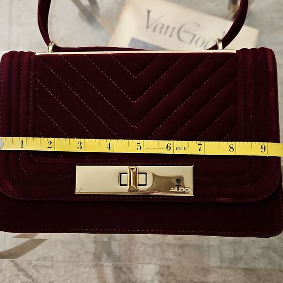 Aldo Burgundy & Gold Tone Velvety Croas Body Bag Purse - Picture 10 of 10